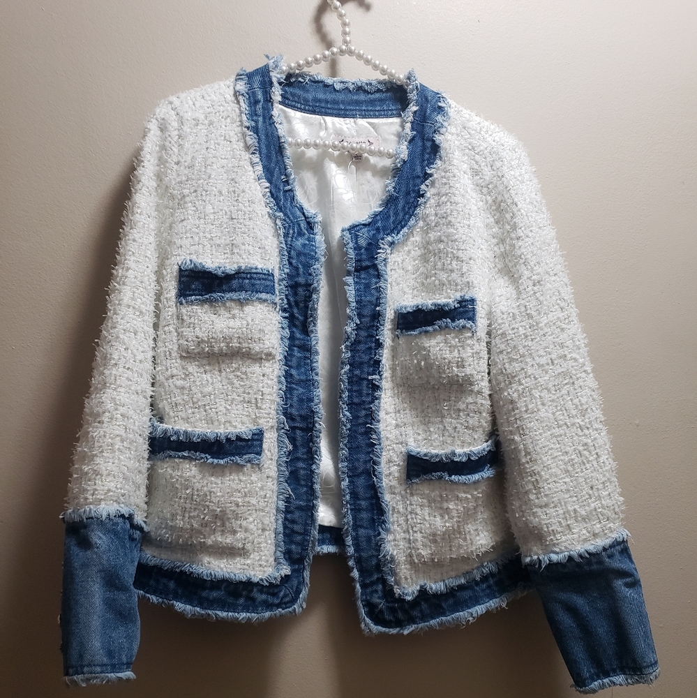Nanette Lepore Women's White/Denim Jacket Size Large